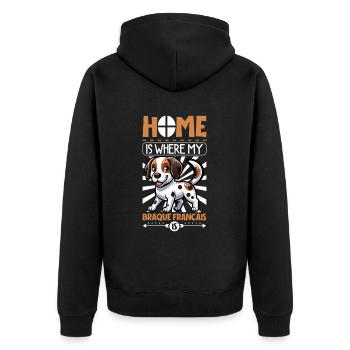 Zuhause - Braque Français - Unisex Premium Bio Zip Hoodie - Schwarz - Hinten - Nico (187cm)