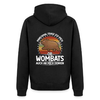 Wombat denkt an mich Beuteltier Wombat - Unisex Premium Bio Zip Hoodie - Schwarz - Hinten - Nico (187cm)