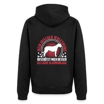 Irischer Wolfshund beschützt mich Windhund - Unisex Premium Bio Zip Hoodie - Schwarz - Hinten - Nico (187cm)