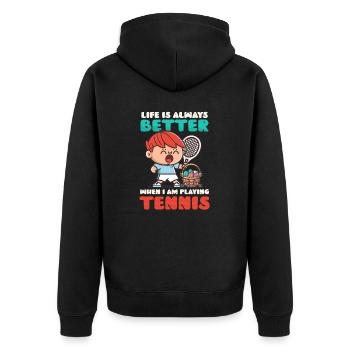 Tennis Ostern besser mit Tennis - Unisex Premium Bio Zip Hoodie - Schwarz - Hinten - Nico (187cm)