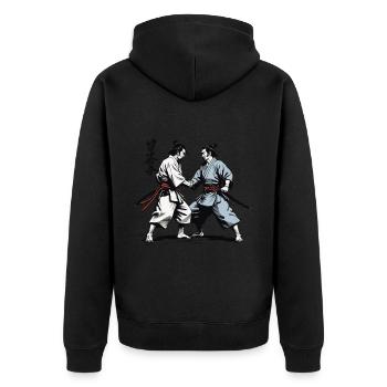 Samouraï Photo Ukiyo-E Rétro Vintage Streetwear - Veste à capuche bio Premium Unisexe - noir - Dos - Nico (187cm)