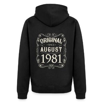 Vintage - Original since August 1981 Geburtstag - Unisex Premium Bio Zip Hoodie - Schwarz - Hinten - Nico (187cm)