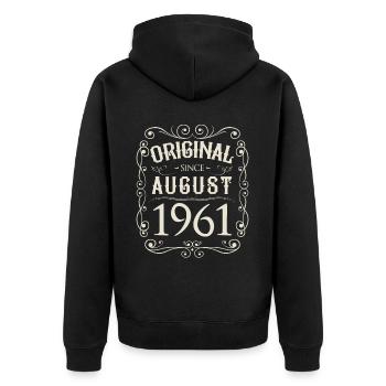 Vintage - Original since August 1961 Geburtstag - Unisex Premium Bio Zip Hoodie - Schwarz - Hinten - Nico (187cm)