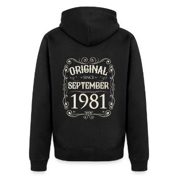 Vintage - Original since September 1981 Geburtstag - Unisex Premium Bio Zip Hoodie - Schwarz - Hinten - Nico (187cm)