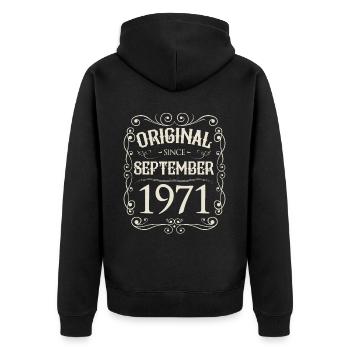 Vintage - Original since September 1971 Geburtstag - Unisex Premium Bio Zip Hoodie - Schwarz - Hinten - Nico (187cm)