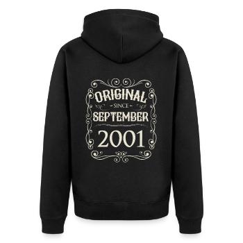 Millésime - Original depuis septembre 2001 Anniversaire - Veste à capuche bio Premium Unisexe - noir - Dos - Nico (187cm)
