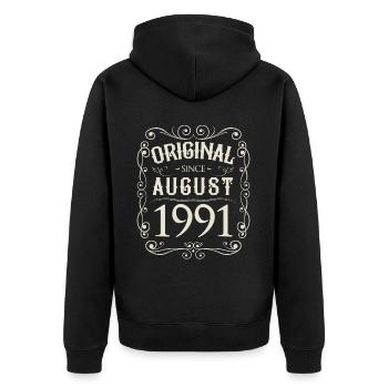 Vintage - Original depuis août 1991 Anniversaire - Veste à capuche bio Premium Unisexe - noir - Dos - Nico (187cm)