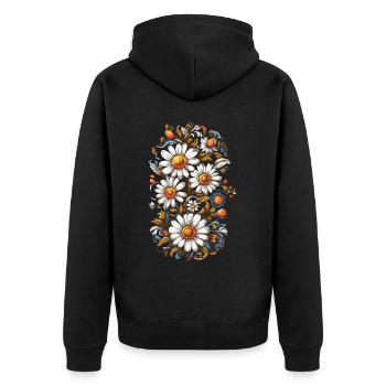 Kamille Vintage Blumen Design Ästhetik Streetwear - Unisex Premium Bio Zip Hoodie - Schwarz - Hinten - Nico (187cm)
