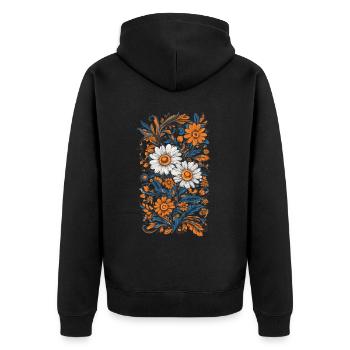 Kamille Vintage Blumen Design Ästhetische Deko - Unisex Premium Bio Zip Hoodie - Schwarz - Hinten - Nico (187cm)