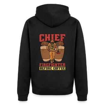 Chief Firefighter Before Fire Service Coffee Lover - Unisex Premium Bio Zip Hoodie - Schwarz - Hinten - Nico (187cm)