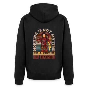 Chef pompier Le matin n’est pas mon heure pompier - Veste à capuche bio Premium Unisexe - noir - Dos - Nico (187cm)