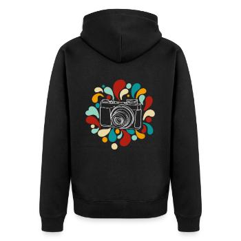 Camera Retro Kamera Fotografie Foto - Unisex Premium Bio Zip Hoodie - Schwarz - Hinten - Nico (187cm)