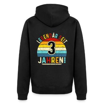 3 Jahre Geschenk 3. Geburtstag Junge Mädchen - Unisex Premium Bio Zip Hoodie - Schwarz - Hinten - Nico (187cm)