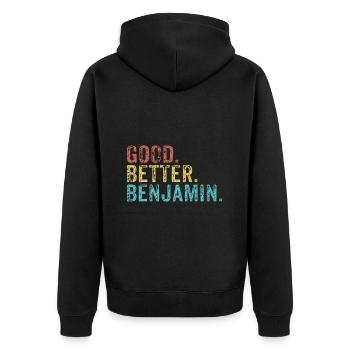 Good better Benjamin - Unisex Premium Bio Zip Hoodie - Schwarz - Hinten - Nico (187cm)