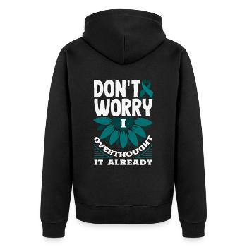 Teal Ribbon PTSD Stress Anxiety Disorder - Unisex Premium Organic Zip Hoodie - black - Back - Nico (187cm)