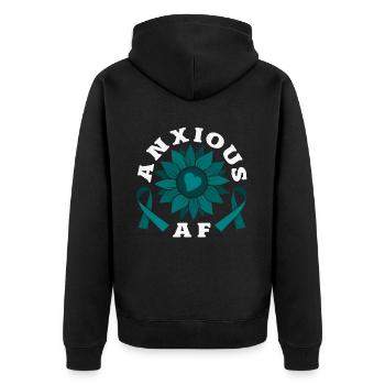 Teal Ribbon PTSD Stress Anxiety Disorder - Unisex Premium Organic Zip Hoodie - black - Back - Nico (187cm)