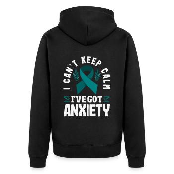 Teal Ribbon PTSD Stress Anxiety Disorder - Unisex Premium Organic Zip Hoodie - black - Back - Nico (187cm)