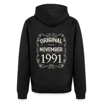 Vintage - Original depuis novembre 1991 Anniversaire - Veste à capuche bio Premium Unisexe - noir - Dos - Nico (187cm)