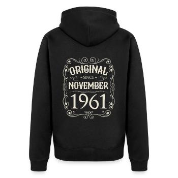 Vintage - Original depuis novembre 1961 Anniversaire - Veste à capuche bio Premium Unisexe - noir - Dos - Nico (187cm)