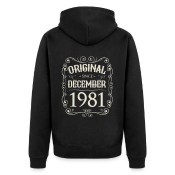 Vintage - Original since Dezember 1981 Geburtstag - Unisex Premium Bio Zip Hoodie - Schwarz - Hinten - Nico (187cm)