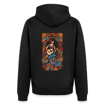Spanische Gitarristin Ikonische Musik Aesthetic - Unisex Premium Bio Zip Hoodie - Schwarz - Hinten - Nico (187cm)