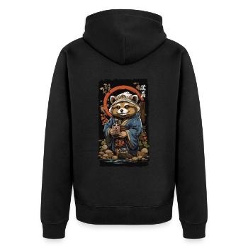 Marderhund Japanischer Sake Vintage Kanji Kunst - Unisex Premium Bio Zip Hoodie - Schwarz - Hinten - Nico (187cm)