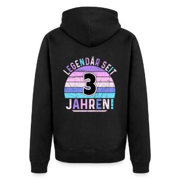 3 Jahre Geschenk 3. Geburtstag Junge Mädchen - Unisex Premium Bio Zip Hoodie - Schwarz - Hinten - Nico (187cm)