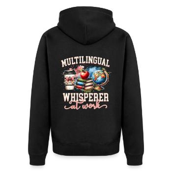 Englischlehrer Englischlehrerin Multilingual - Unisex Premium Bio Zip Hoodie - Schwarz - Hinten - Nico (187cm)