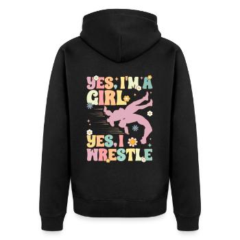 Groovy Wrestling Girl Weibliche Ringerin - Unisex Premium Bio Zip Hoodie - Schwarz - Hinten - Nico (187cm)