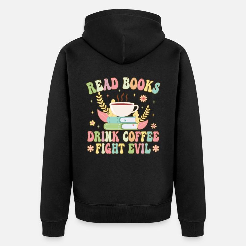 Groovy Book Reader Buch lesen - Unisex Premium Bio Zip Hoodie - Schwarz