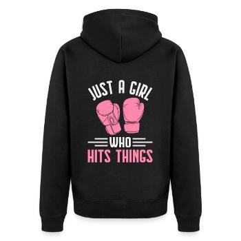 Just A Girl who hits things - Unisex Premium Organic Zip Hoodie - black - Back - Nico (187cm)