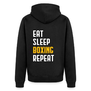 Essen Schlafen Boxen Wiederholen - Unisex Premium Bio Zip Hoodie - Schwarz - Hinten - Nico (187cm)