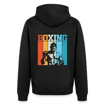 Boxen Retro - Unisex Premium Bio Zip Hoodie - Schwarz - Hinten - Nico (187cm)