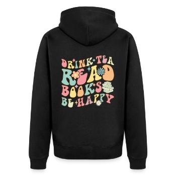 Groovy Book Reader - Unisex Premium Organic Zip Hoodie - black - Back - Nico (187cm)