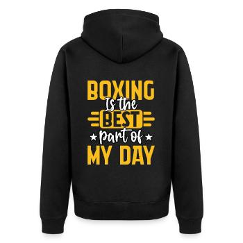 Boxen ist der beste Teil meines Tages - Unisex Premium Bio Zip Hoodie - Schwarz - Hinten - Nico (187cm)