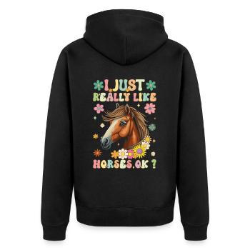 Groovy Horseback Riding Reiter - Unisex Premium Bio Zip Hoodie - Schwarz - Hinten - Nico (187cm)