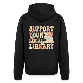 Groovy Book Reader Librarian - Unisex Premium Organic Zip Hoodie - black - Back - Nico (187cm)