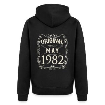 Vintage - Original since Mai 1982 Geburtstag - Unisex Premium Bio Zip Hoodie - Schwarz - Hinten - Nico (187cm)
