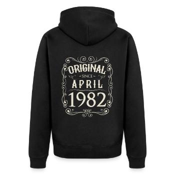 Vintage - Original since April 1982 Geburtstag - Unisex Premium Bio Zip Hoodie - Schwarz - Hinten - Nico (187cm)