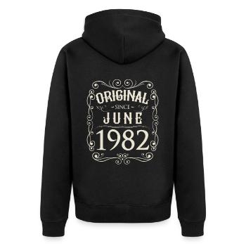 Vintage - Original since Juni 1982 Geburtstag - Unisex Premium Bio Zip Hoodie - Schwarz - Hinten - Nico (187cm)