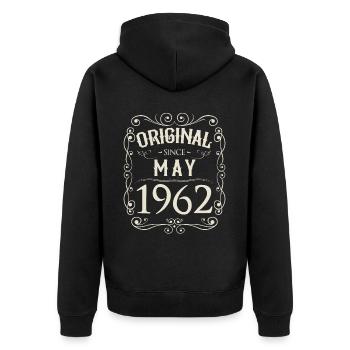Vintage - Original since Mai 1962 Geburtstag - Unisex Premium Bio Zip Hoodie - Schwarz - Hinten - Nico (187cm)