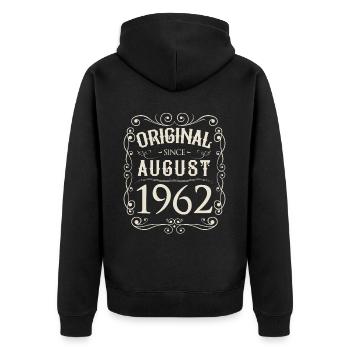 Vintage - Original depuis août 1962 Anniversaire - Veste à capuche bio Premium Unisexe - noir - Dos - Nico (187cm)