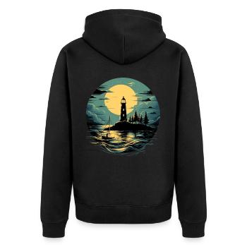 Vintage Lighthouse Coast Sea Side Sailing Boat Mar - Unisex Premium Bio Zip Hoodie - Schwarz - Hinten - Nico (187cm)