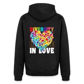 Diversity In Love Rainbow Heart LGBT Valentines - Unisex Premium Bio Zip Hoodie - Schwarz - Hinten - Nico (187cm)