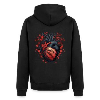 Gothic Heart Floral Anatomy Witchcraft Valentines - Unisex Premium Bio Zip Hoodie - Schwarz - Hinten - Nico (187cm)