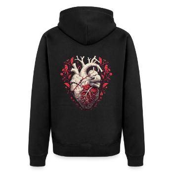 Floral Human Heart Anatomy Valentines Day Dark Got - Unisex Premium Bio Zip Hoodie - Schwarz - Hinten - Nico (187cm)