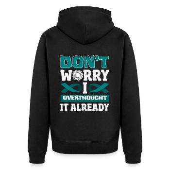 Teal Ribbon PTSD Stress Anxiety Disorder - Unisex Premium Organic Zip Hoodie - black - Back - Nico (187cm)