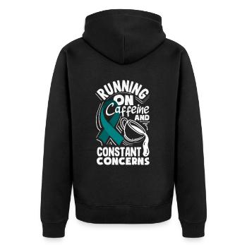 Teal Ribbon PTSD Stress Angststörung - Unisex Premium Bio Zip Hoodie - Schwarz - Hinten - Nico (187cm)