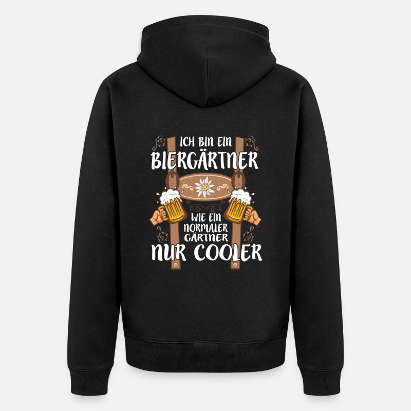 Biergärtner Lederhose - Unisex Premium Bio Zip Hoodie - Schwarz