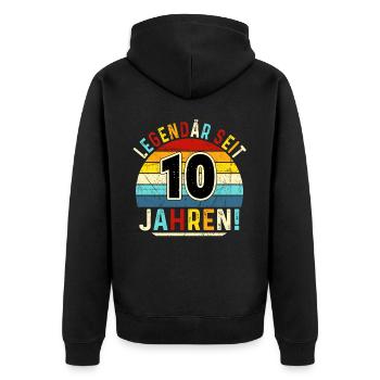 10 Jahre Geschenk 10. Geburtstag Junge Mädchen - Unisex Premium Bio Zip Hoodie - Schwarz - Hinten - Nico (187cm)